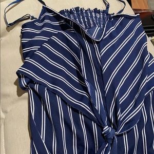 Navy and white romper pants suit